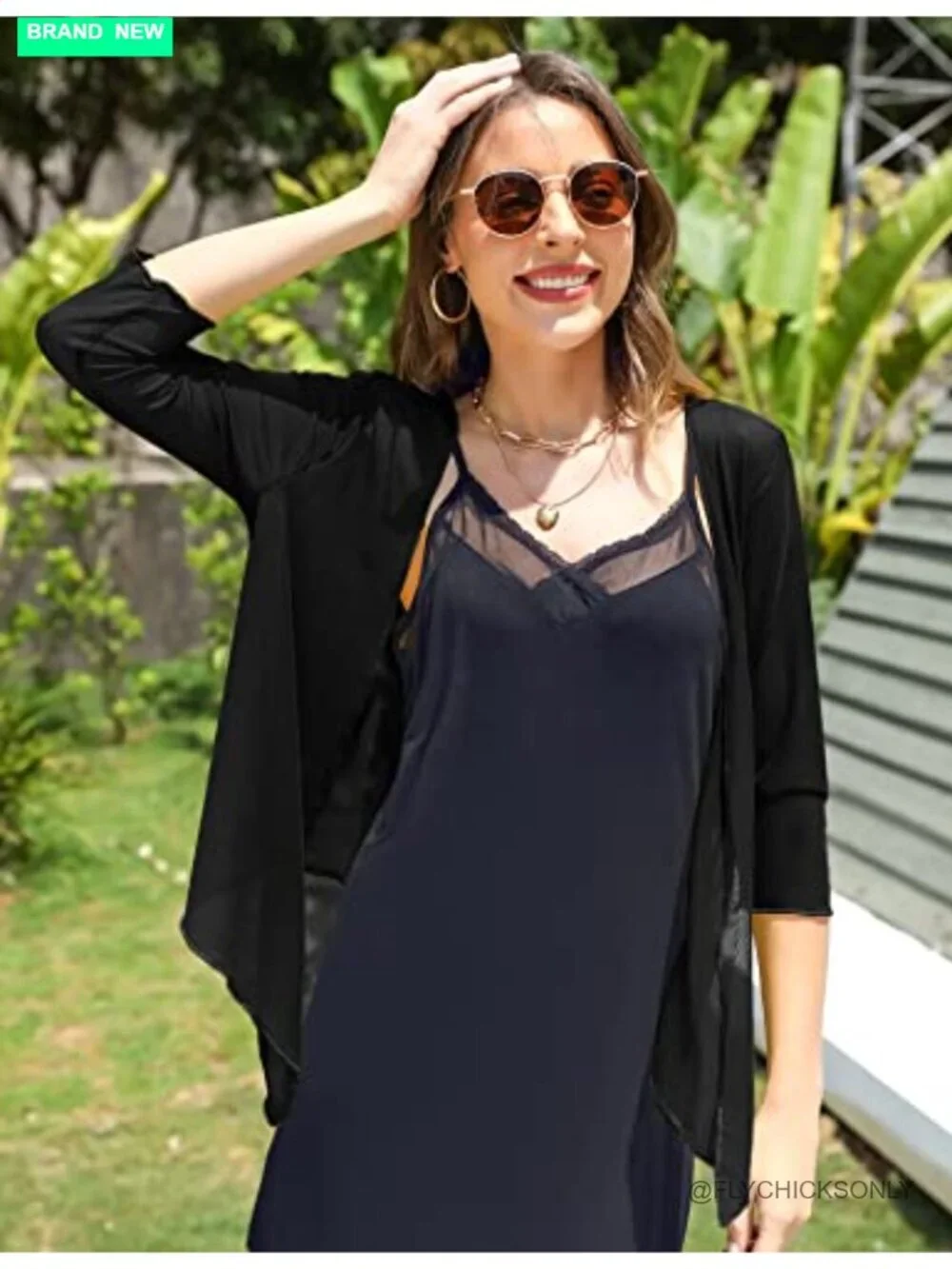 Womens 3/4 Sleeve Shrug Sheer Mesh Bolero Tie Front Cropped Cardigan S-XXL